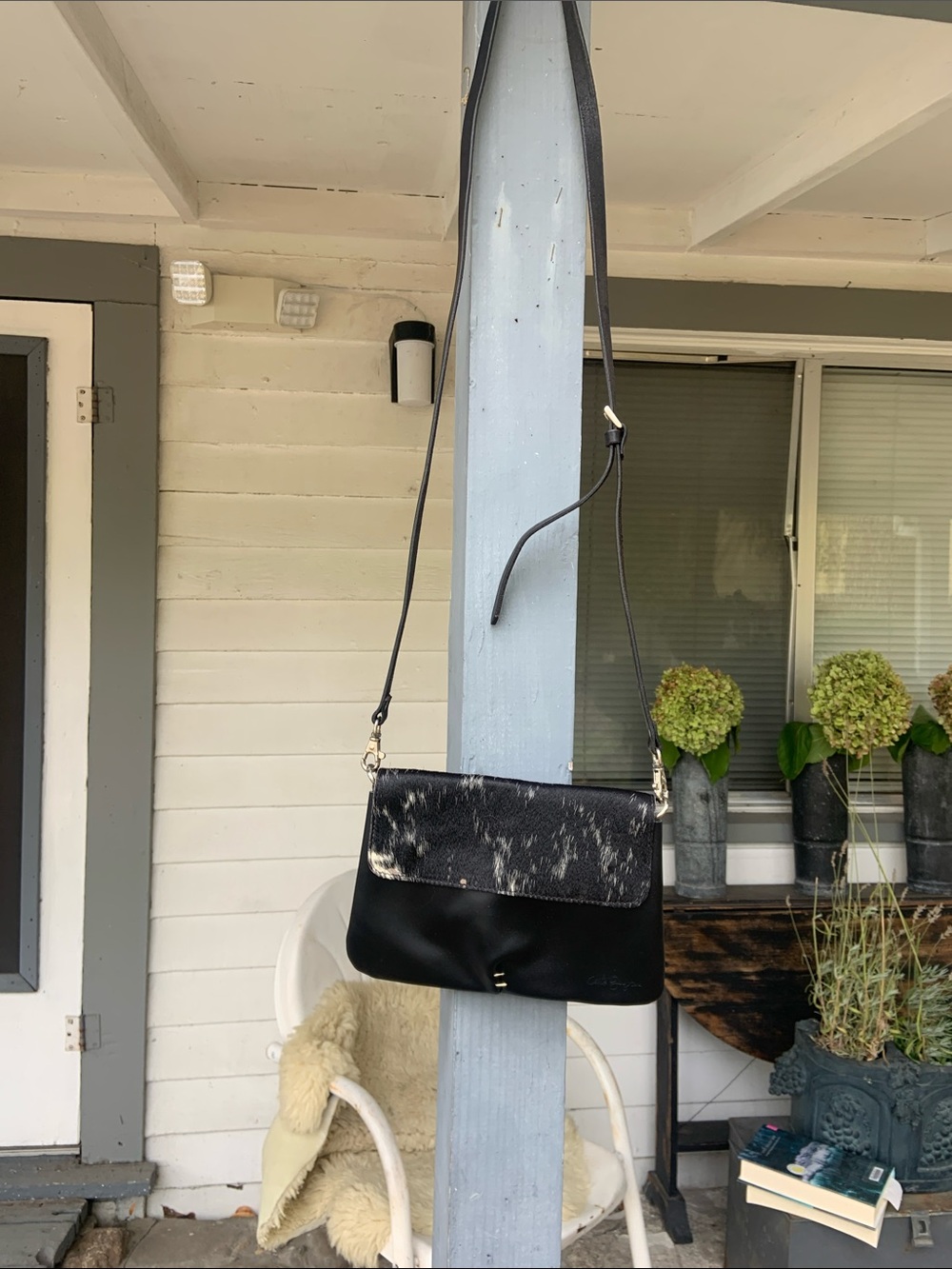 Small leather and hide cross body bag